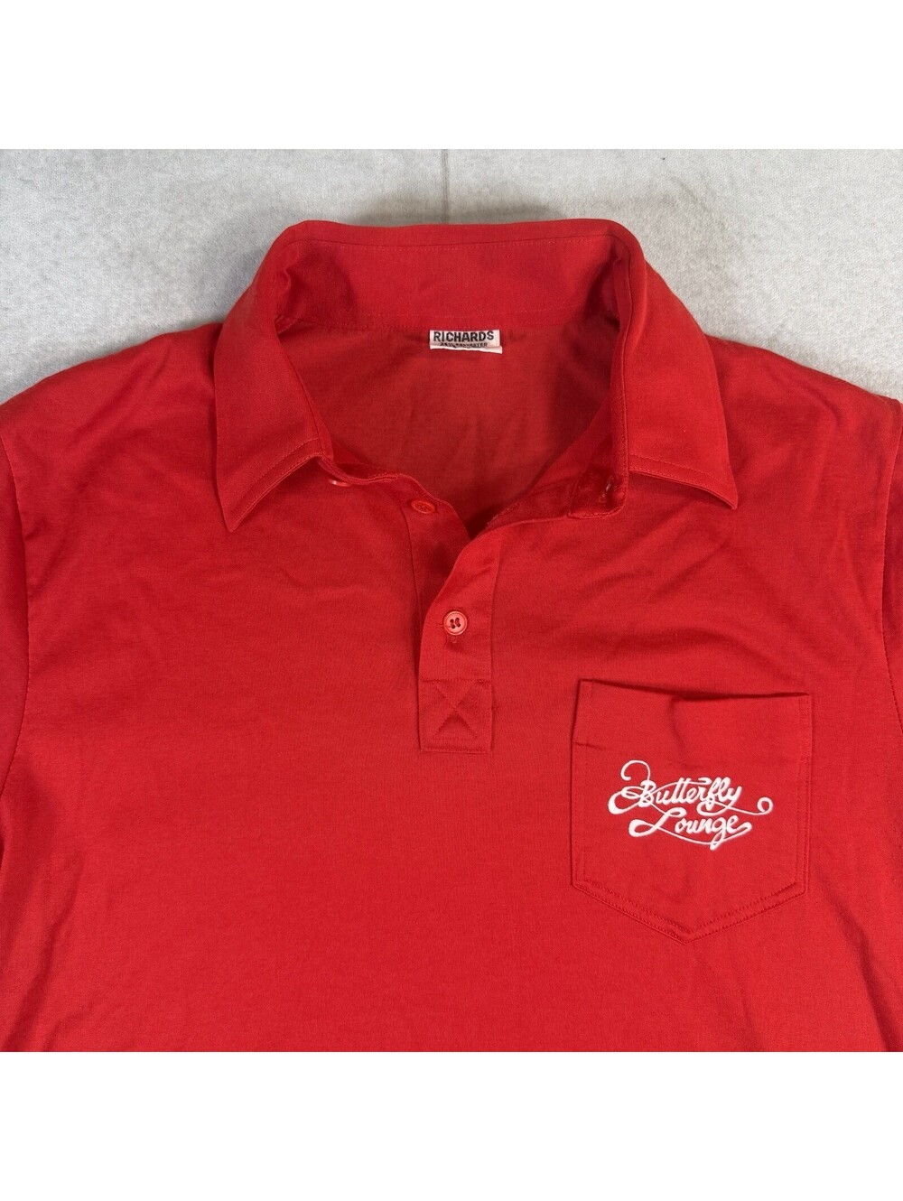 Vintage 90s Butterfly Lounge Polo Shirt Men’s Medium Red Pocket Single Stitch